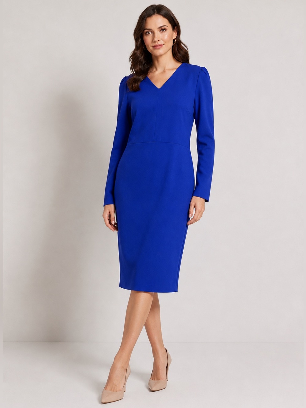 Escada Dark Cobalt Blue Long Sleeve Sheath Dress EU 48 US XXL